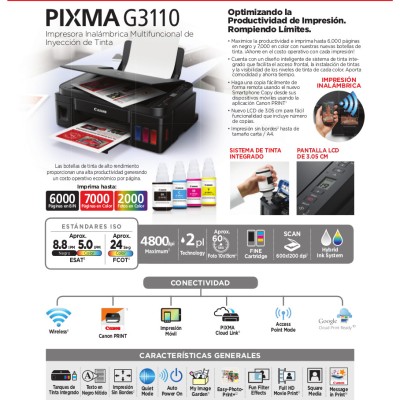 Impresora Multifunción Canon Pixma G3110 WiFi Sistema Continuo